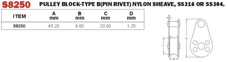 VINOX S/S Pulley Block Pin Rivet Nylon Sheave
