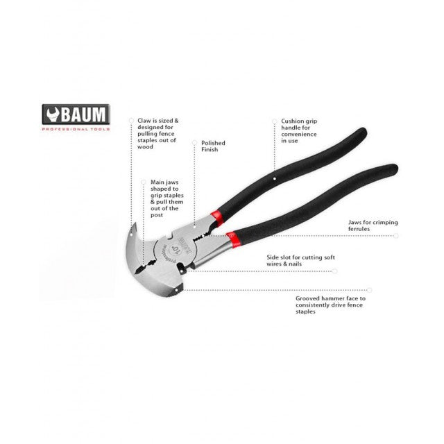Baum Fencing Pliers w/Hammer 10.5"