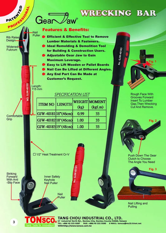 GEAR JAW Wrecking Bar 18"