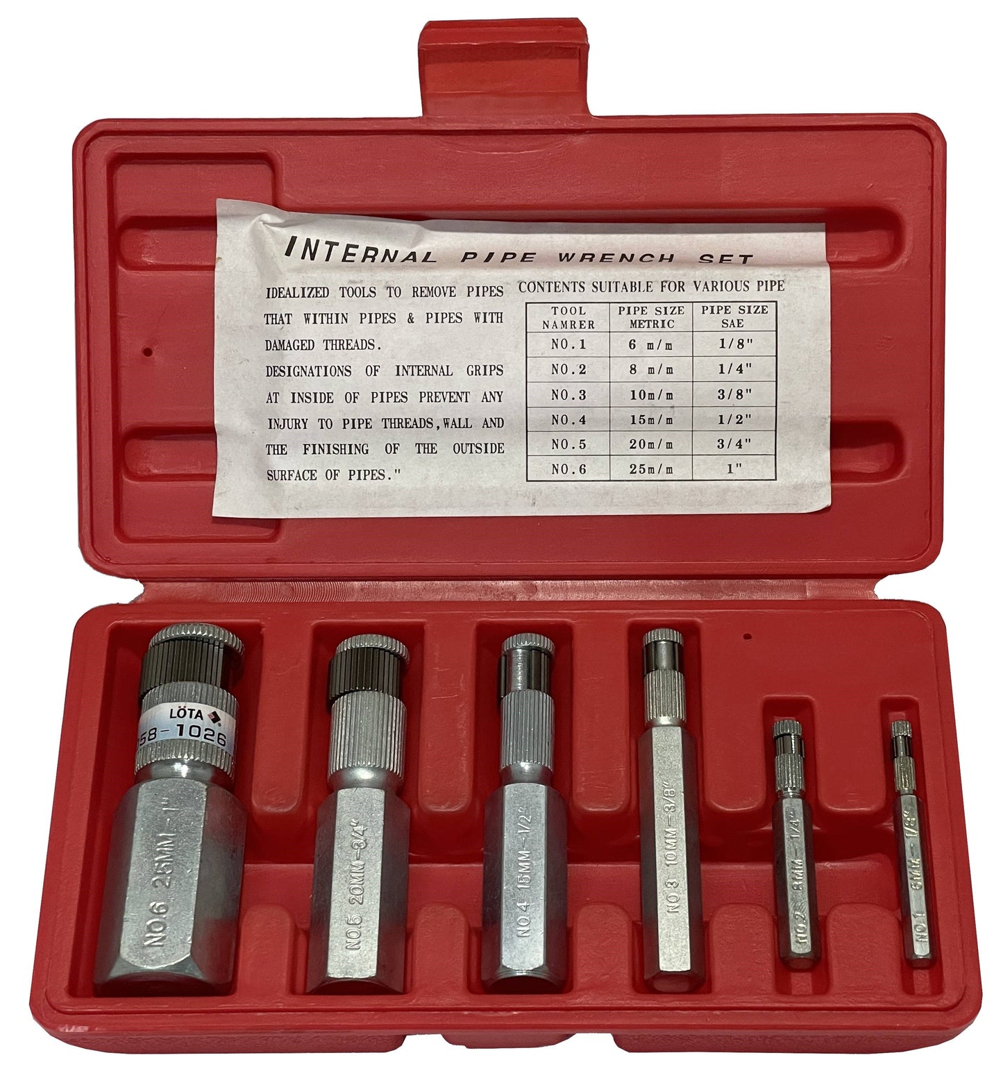 LOTA Screw Extractor and Internal Pipe Wrench Set