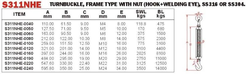 Vinox S/S Turnbuckle Hook & Eye