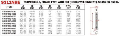 Vinox S/S Turnbuckle Hook & Eye