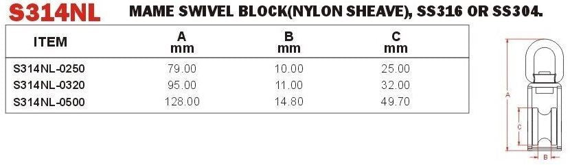 Vinox S/S 304 Mame Swivel Block Nylon Sheave