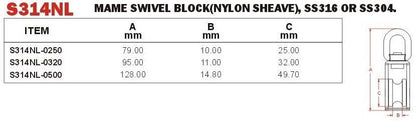 Vinox S/S 304 Mame Swivel Block Nylon Sheave