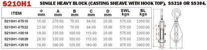 Vinox S/S 304 Single Heavy Pulley Block ( Casting Sheave with Hook Top )