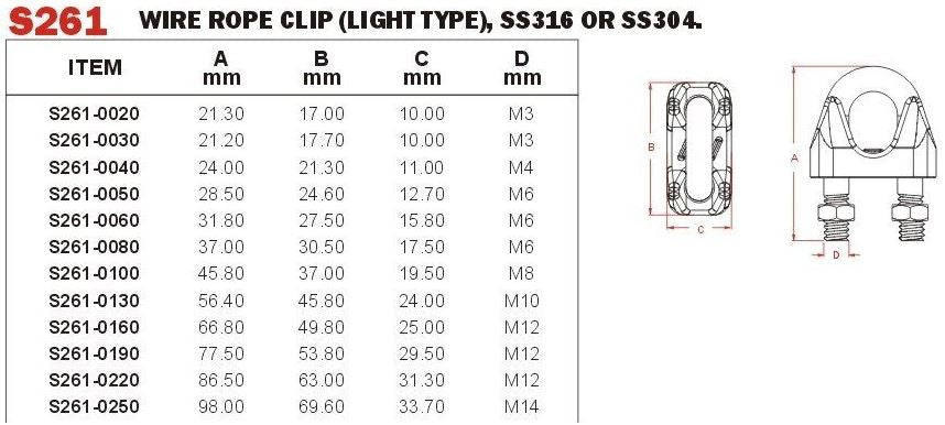 Vinox S/S 304 Wire Rope Clip