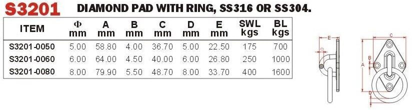 Vinox S/S 304 Diamond Pad w/ Ring
