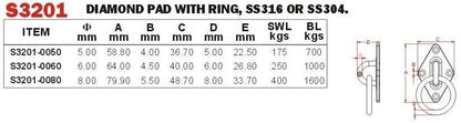 Vinox S/S 304 Diamond Pad w/ Ring