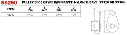 Vinox S/S Pulley Block Pin Rivet Nylon Sheave